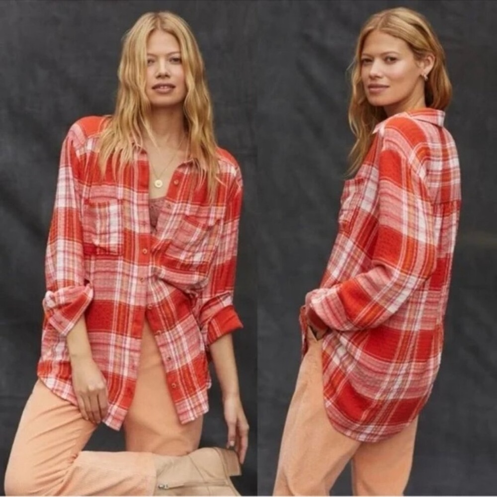 Pilcro relaxed orange plaid shirt